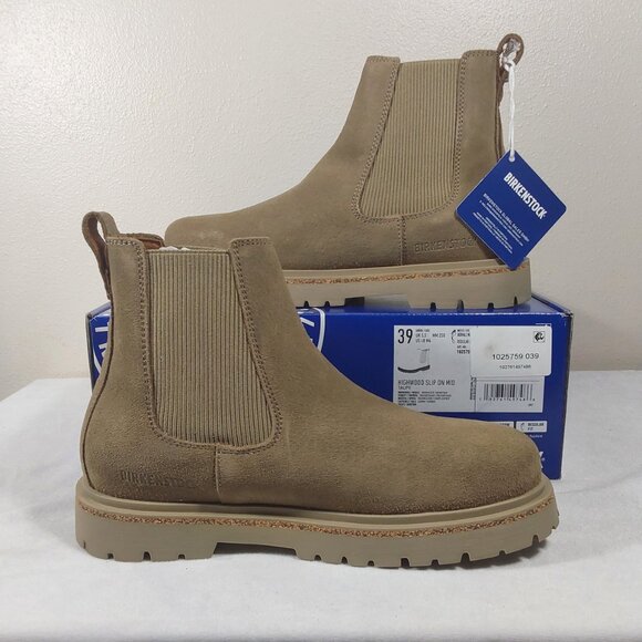 NIB Birkenstock Highwood Slip On Unisex Chelsea Boot in Taupe Suede 39 (8L, 6M) - Picture 3 of 12